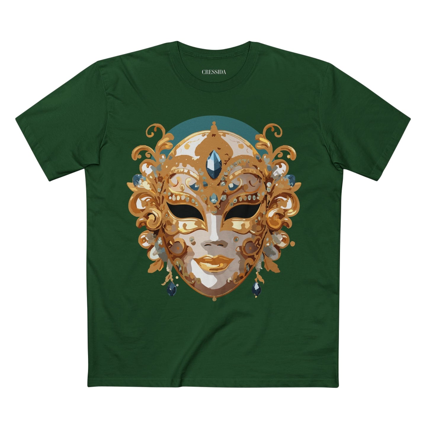 Carnival Mask Graphic T-Shirt Unisex 100 Cotton With Antique Gold Art Design Tee 3