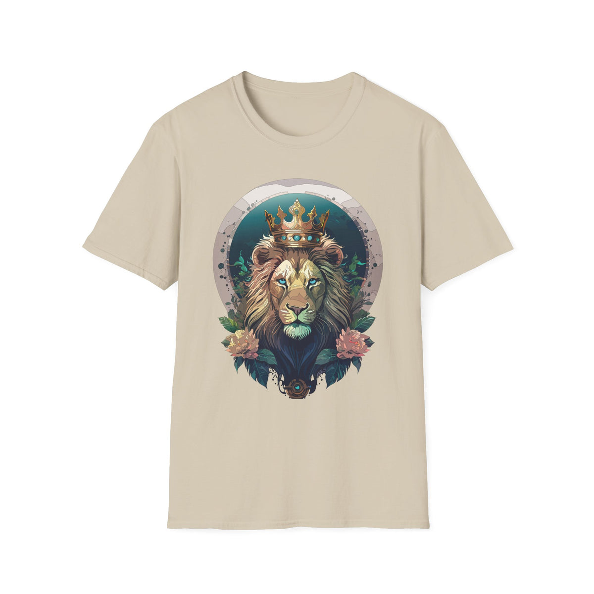 Crowned Lion Portrait T-Shirt | Regal King Lion Graphic Tee - Unisex 100 Cotton Gildan 64000