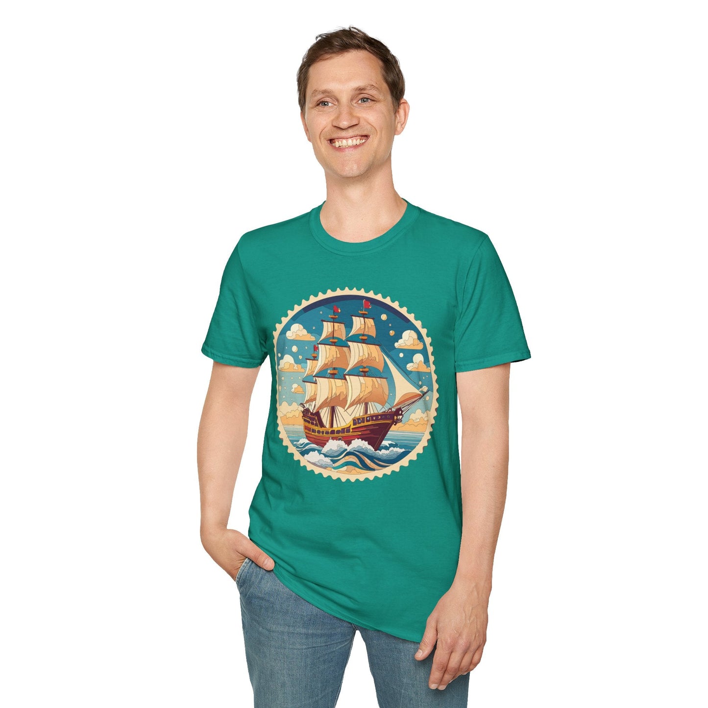 Frigate Ship T Shirt Unisex Short Sleeve 100 Percent Ring Spun Cotton Soft Tee Gildan 64000