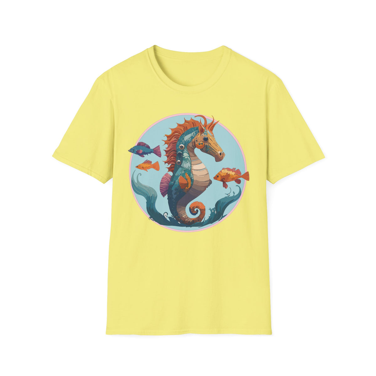 Colorful Seahorse Illustration T-Shirt | Ocean Fish Scene