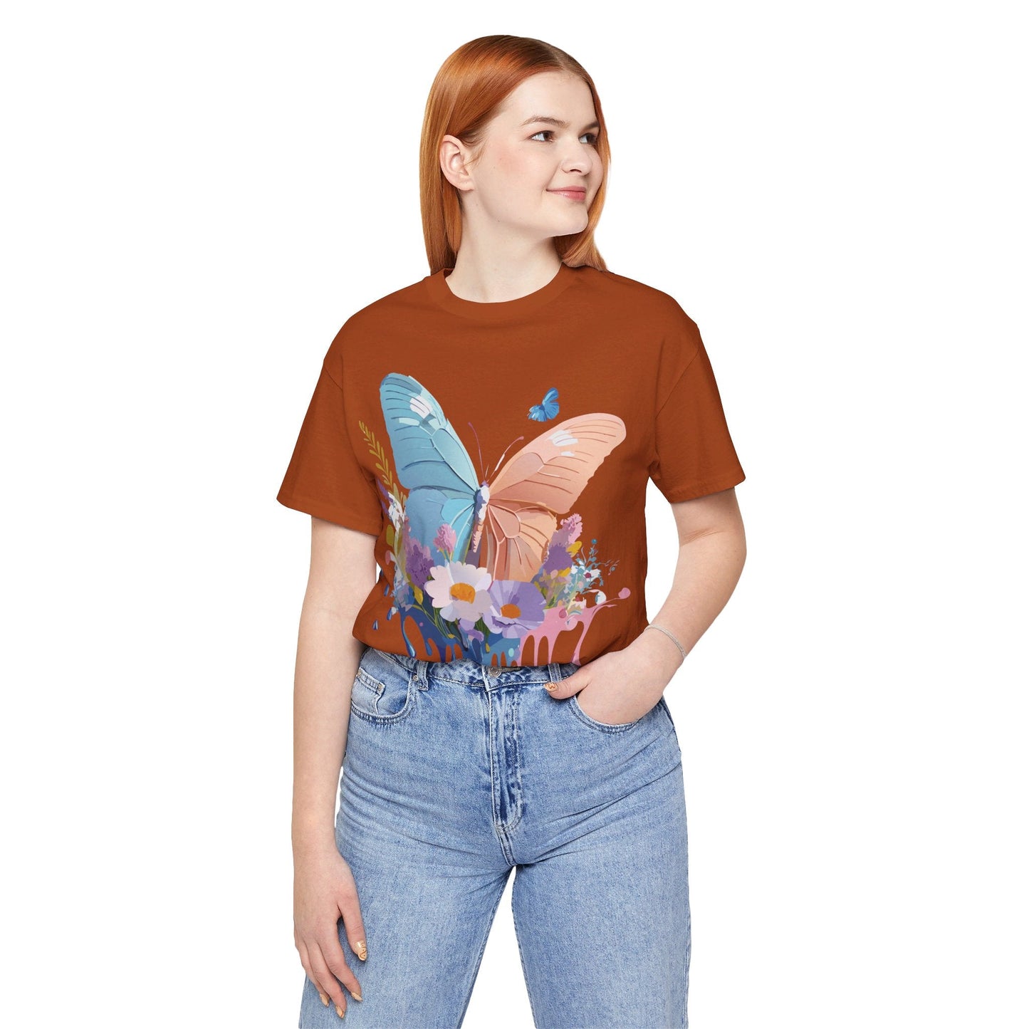 Butterfly Graphic Unisex 100 Cotton Lightweight Vintage Floral Design Jersey Tee 3