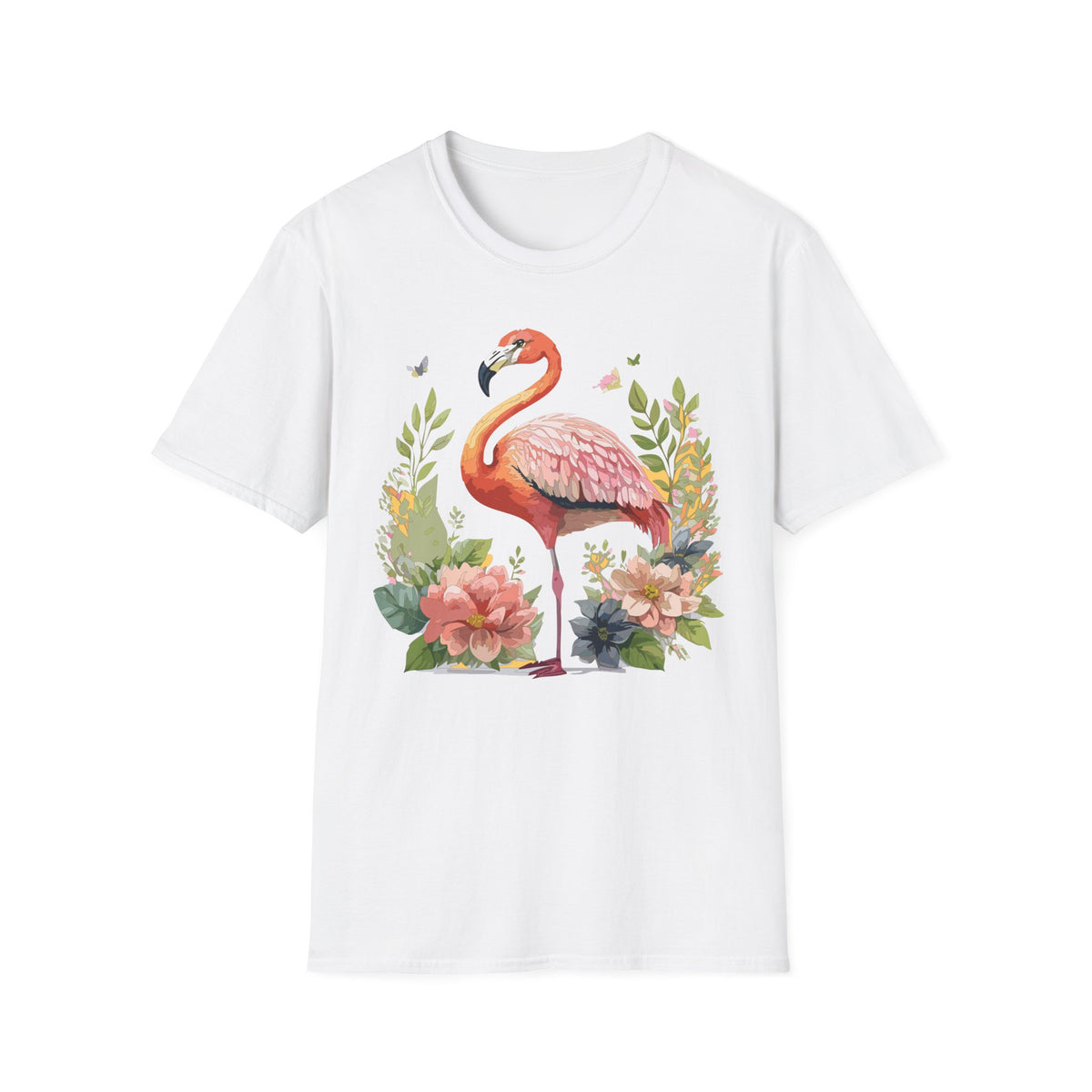 Pink Flamingo Floral Tee | Flamingo Shirt, Tropical Bird Illustration