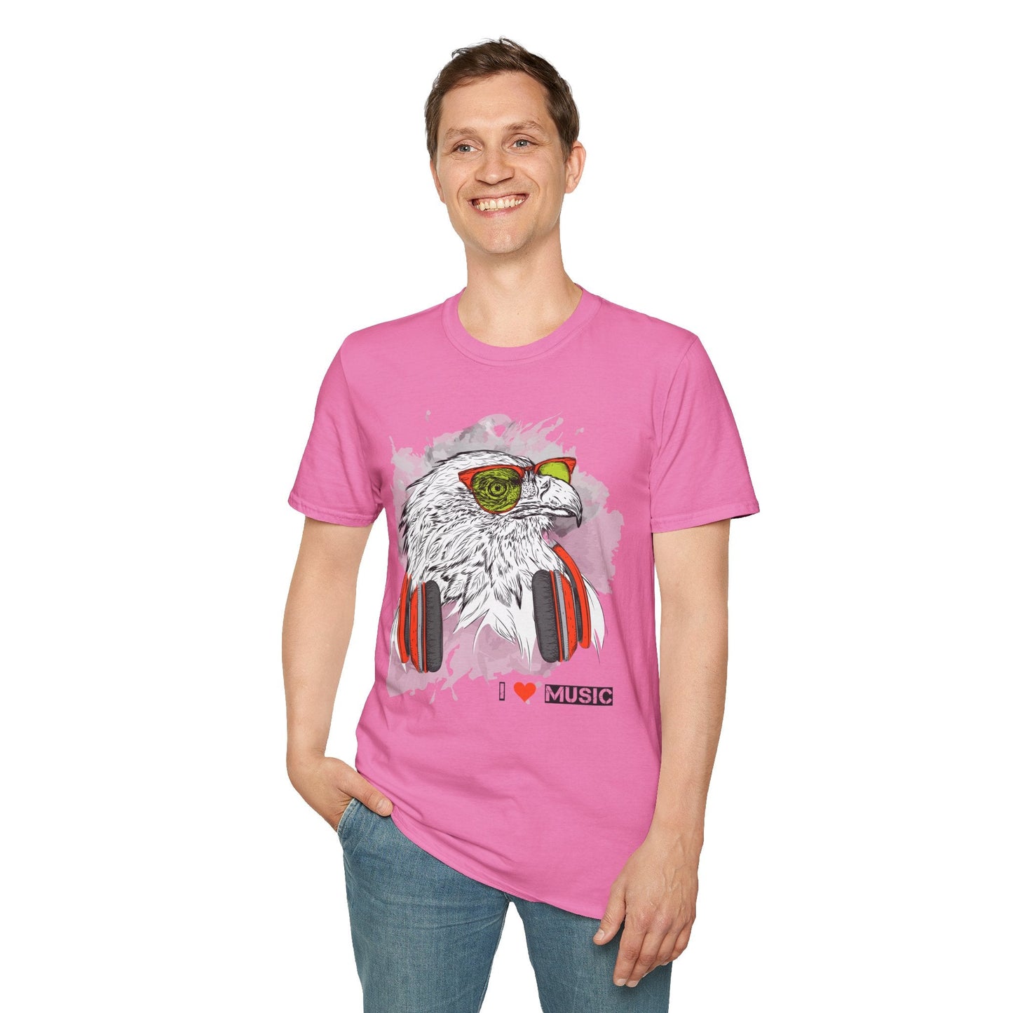 I Love Music Animals Shirt With Headphones Unisex Gildan Softstyle 64000 Tee Premium