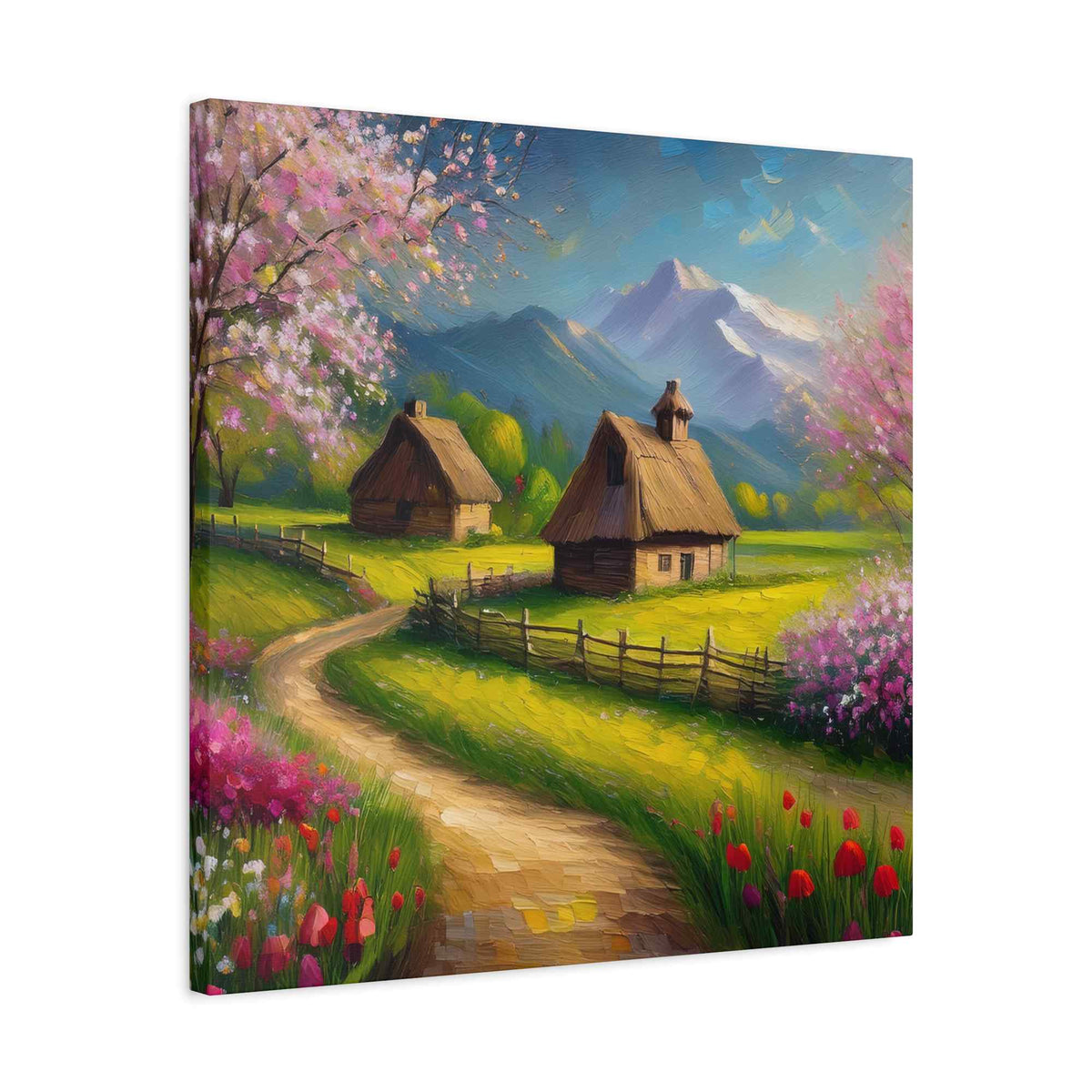 Countryside Spring Print Canvas, Oil Paint Print 20x20, 24x24, 30x30, 32x32, 36x36 Art Design Pine-Wood Inner Frame MC-108