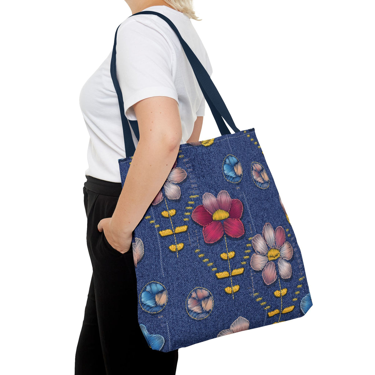 Denim Fabric Imitation Print Unisex Canvas Bag Poly Spun 3 Sizes Tote Bag 159-16