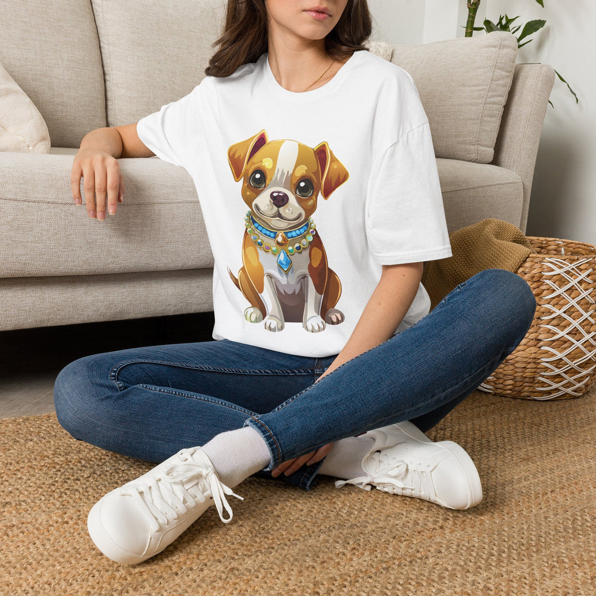 Cute Brown Puppy Illustration T-Shirt | Cartoon Dog Portrait, Pet Lover Tee