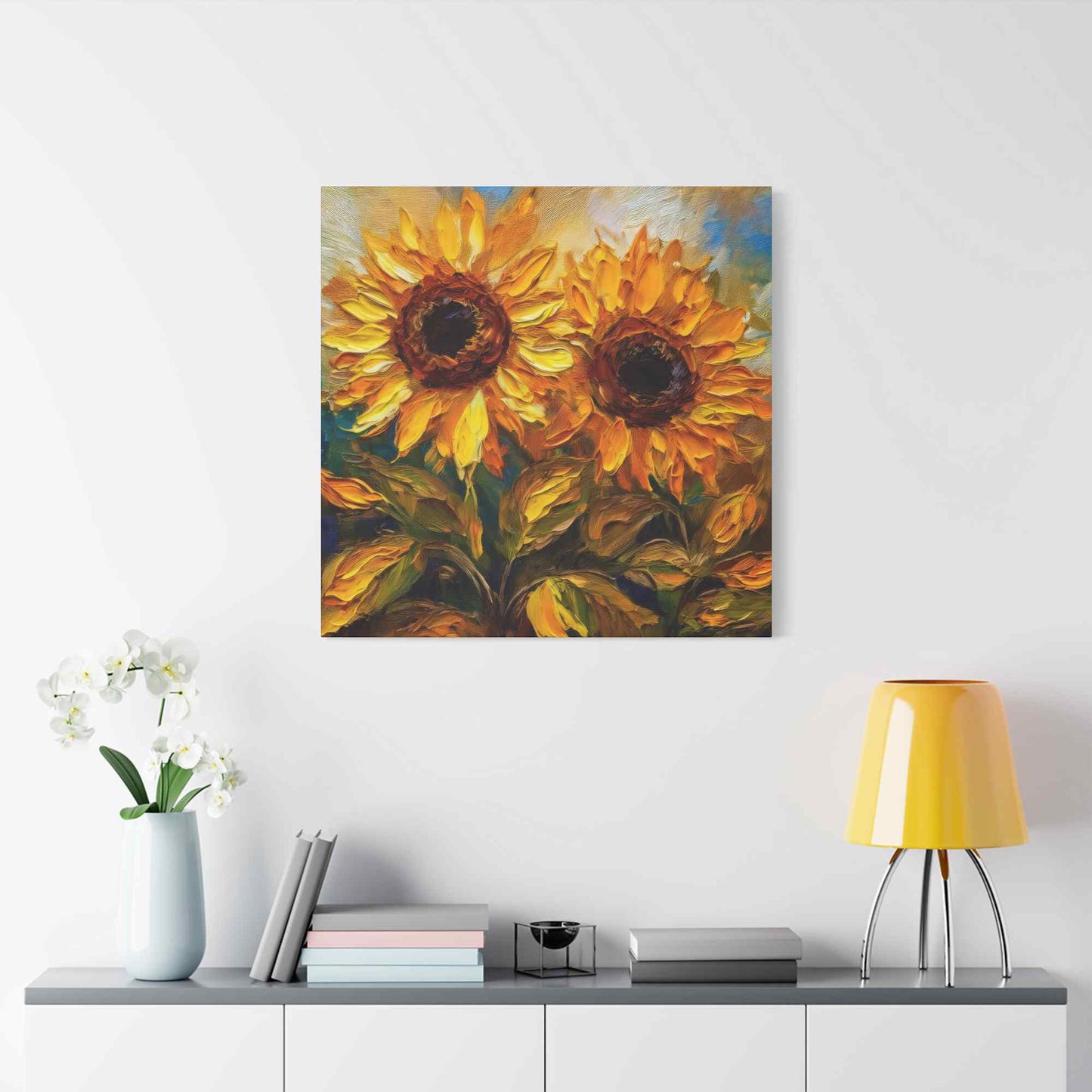 Sunflowers Print Canvas, Flowers Oil Paint Print 20x20, 24x24, 30x30, 32x32, 36x36, Floral Art Design Print Non-Frame MC-25