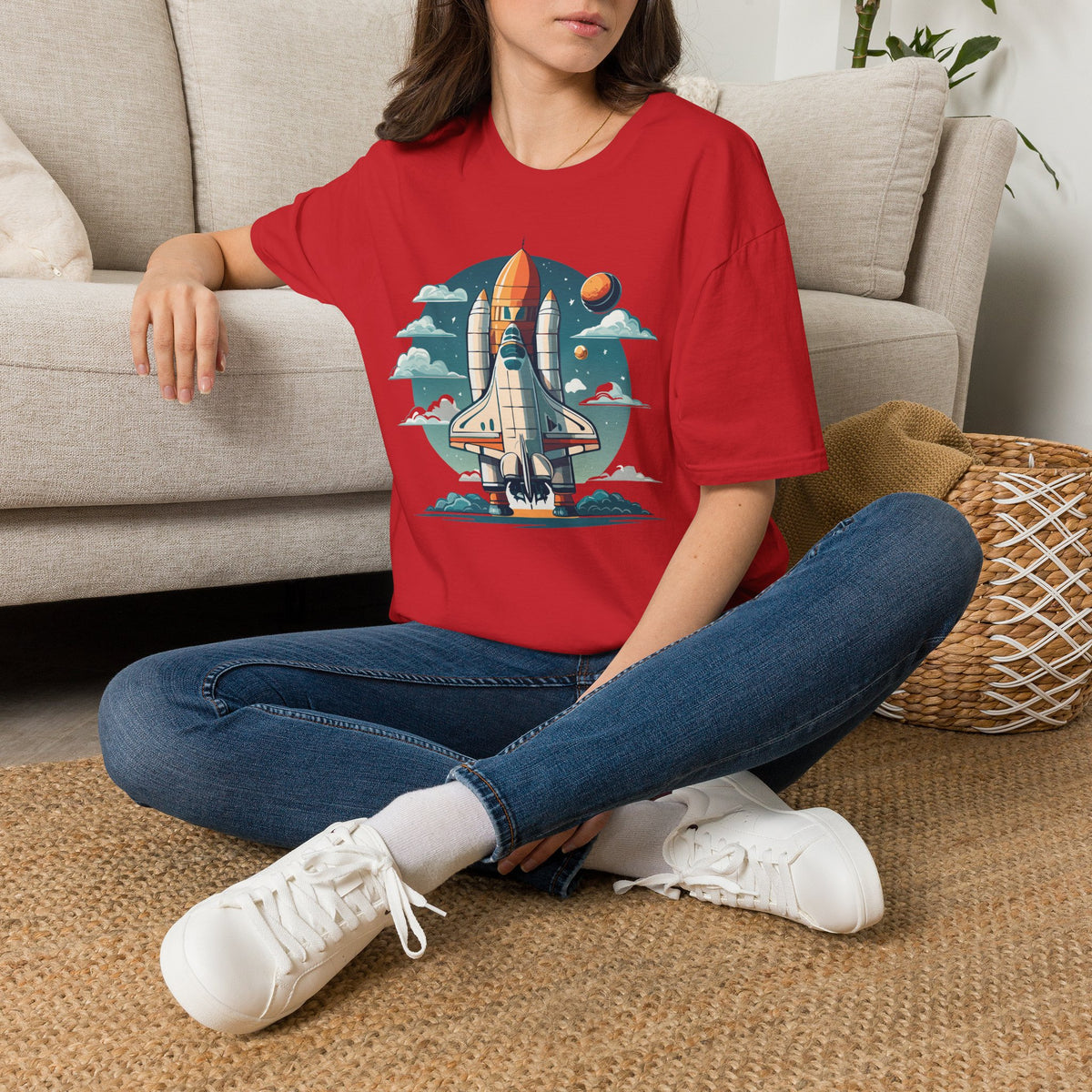 Retro Space Shuttle Illustration T-Shirt | Rocket Launch Graphic Design Unisex 100 Cotton Gildan T-Shirt