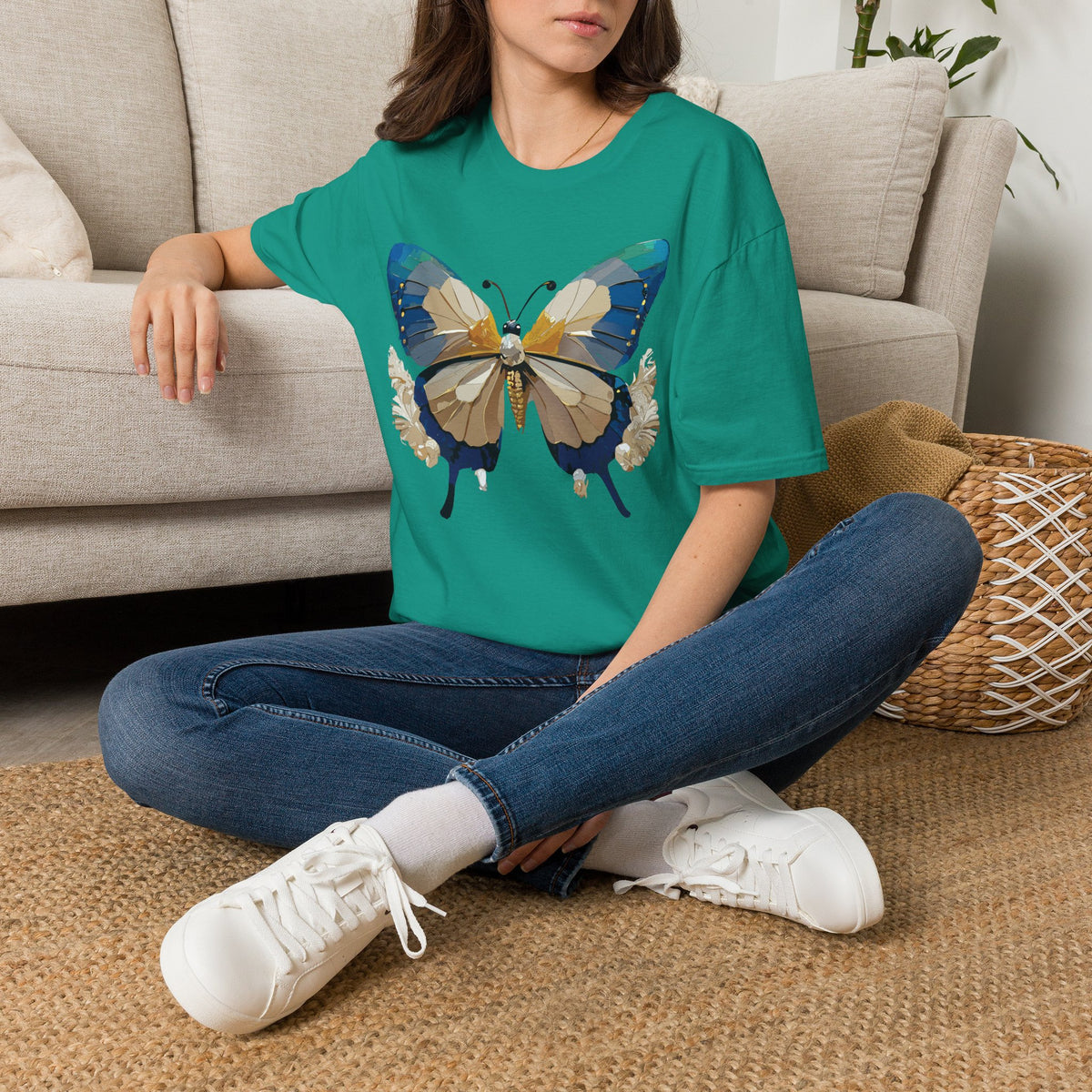 Butterfly Graphic T-Shirt — Earth Tone Floral Wing Design Graphic Tee Unisex 100 Cotton Gildan T-Shirt