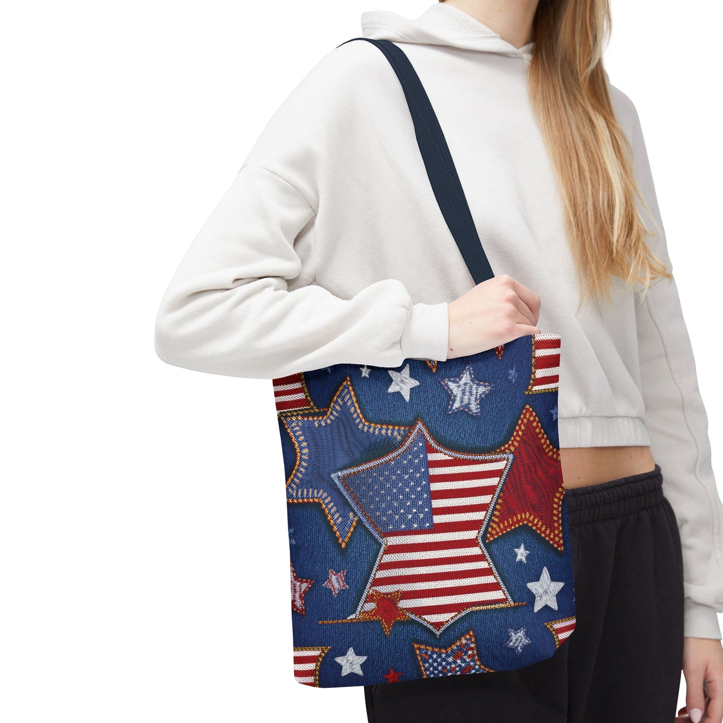 4th of July Graphic Denim Fabric Imitation Print Unisex Canvas Bag Poly Spun 3 Sizes Tote Bag 200-5