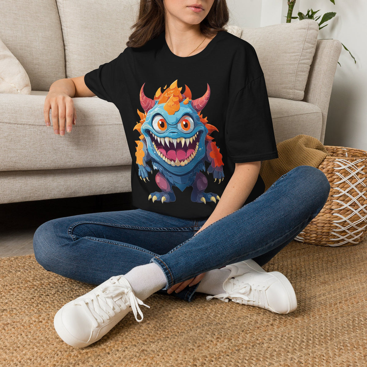 Cute Colorful Monster T-Shirt — Fun Cartoon Demon Cartoon Graphic Tee Unisex 100 Cotton Gildan T-Shirt