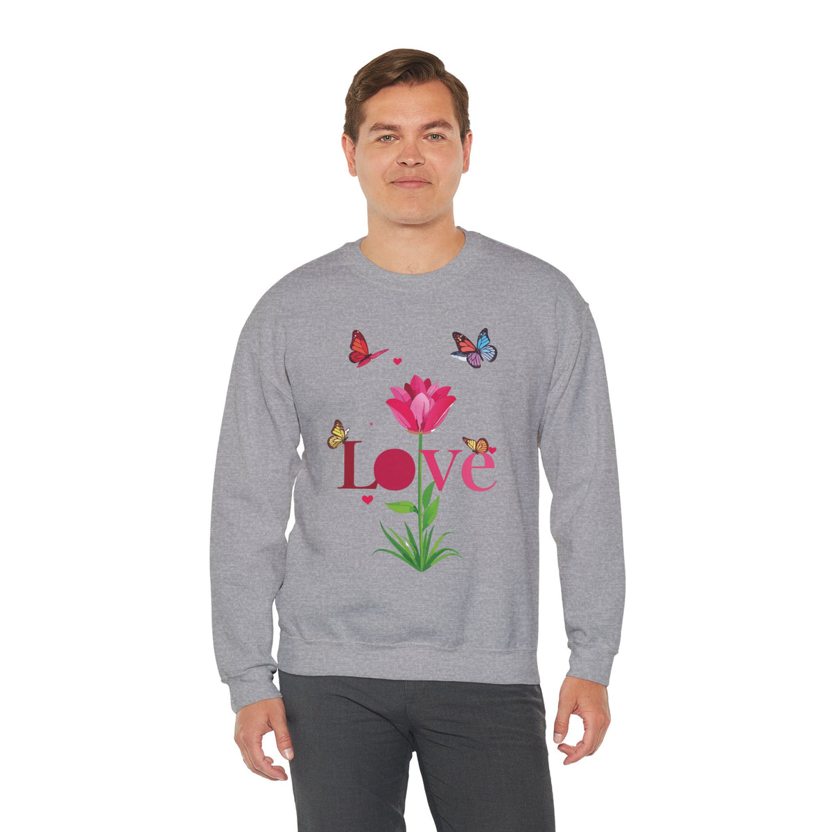 Unisex Floral Love Sweatshirt, Love Floral Sweatshirt, Floral Butterfly Sweatshirt, 50/50 Cotton-Poly Valentine's Day Sweatshirt 02