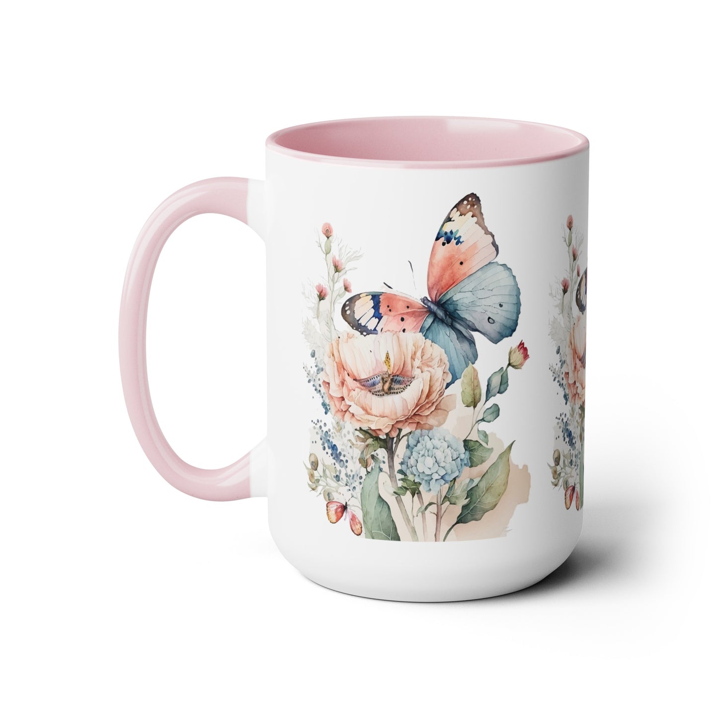 Two-Tone Coffee Mugs with butterfly