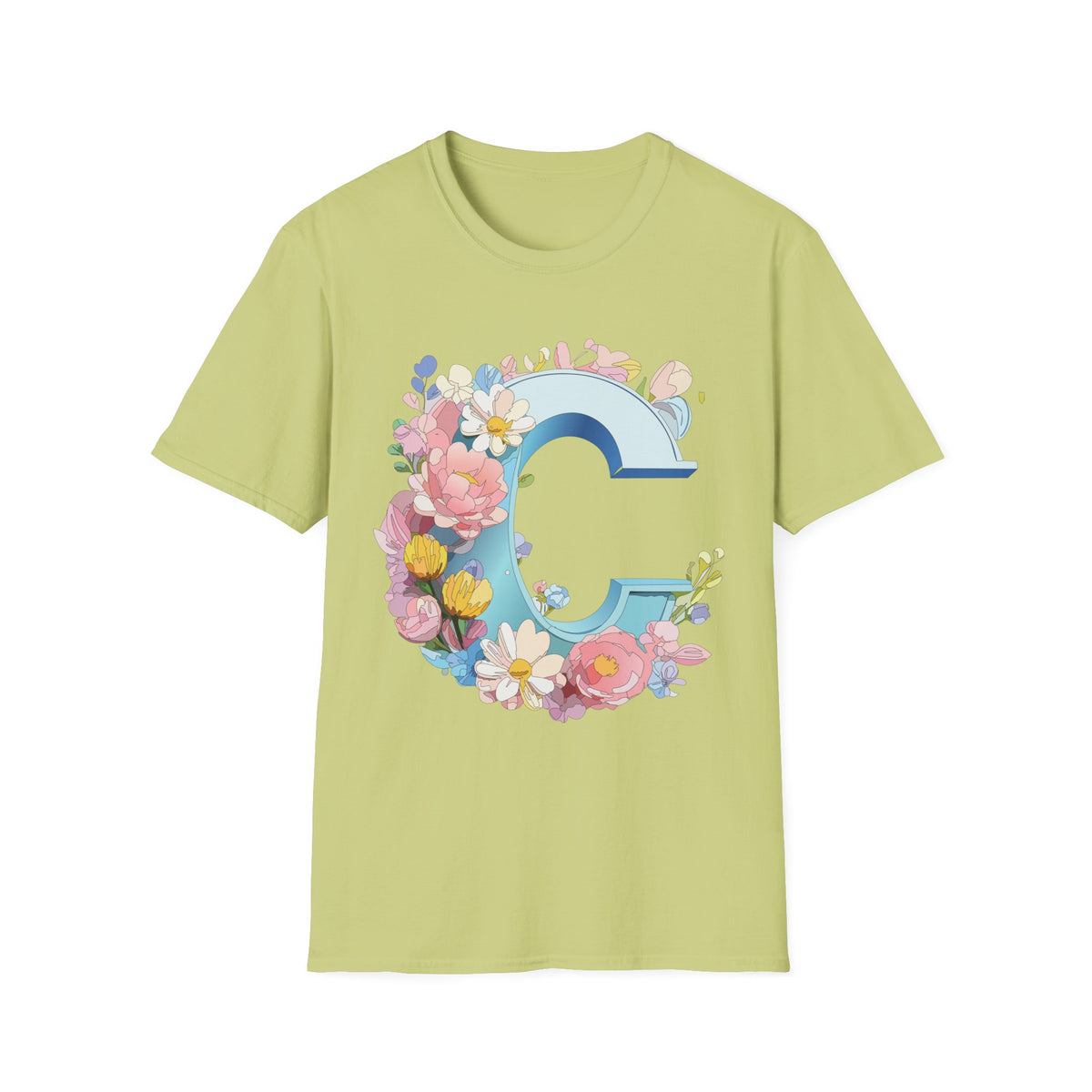 Floral Letter C T-Shirt | Blue Monogram Initial Tee