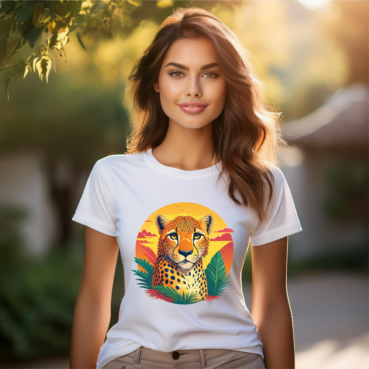 Unisex Cheetah Shirt Premium Cotton Staple Tee With Original Art Design By Retro2Nova Exclusive Art Collection