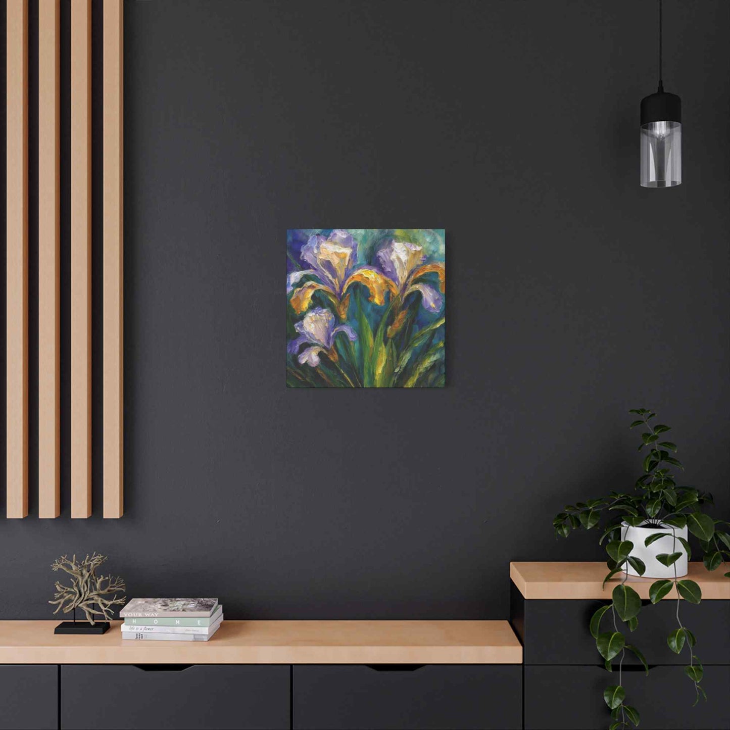 Irises Floral Print Canvas, Floral Oil Paint Print 20x20, 24x24, 30x30, 32x32, 36x36 Art Design Pine-Wood Inner Frame MC-183