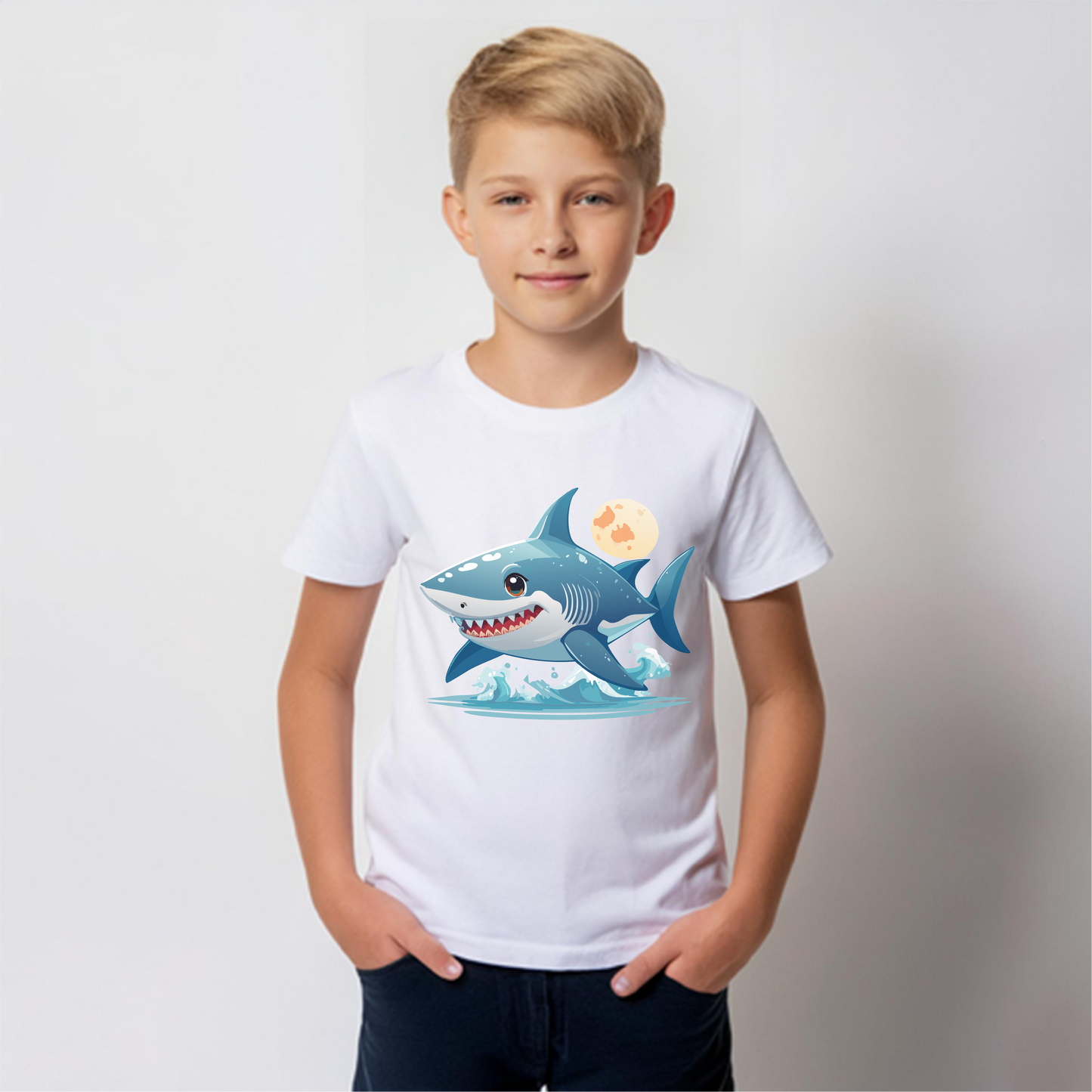 Camiseta con gráfico de tiburón para jóvenes: divertida camiseta de peso medio inspirada en el océano para niños (6 a 15 años)