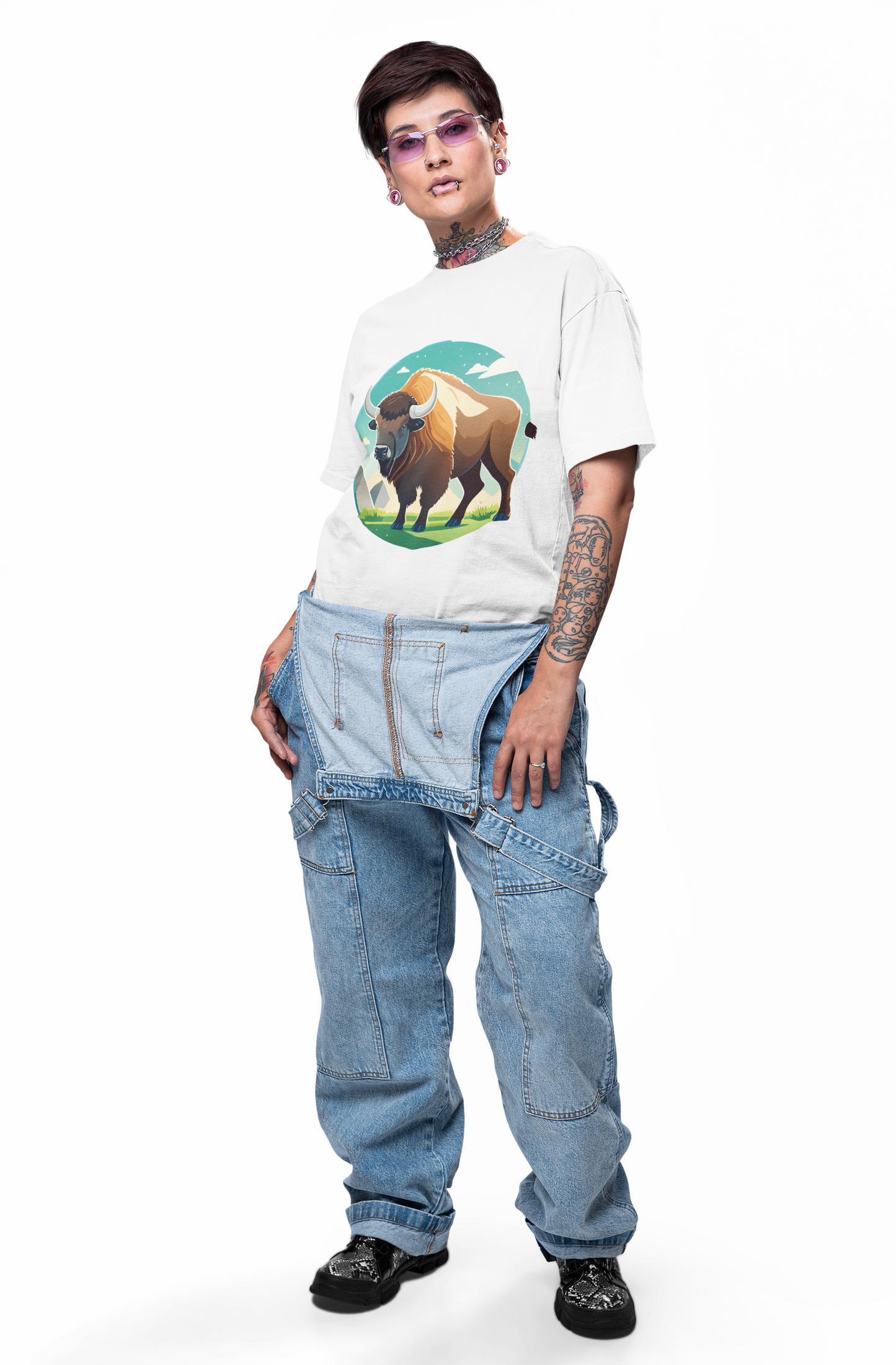 Bison Shirt Unisex Premium Cotton Tee With Original Art Design From Retro2Nova Animals Collection Exclusive Art Series