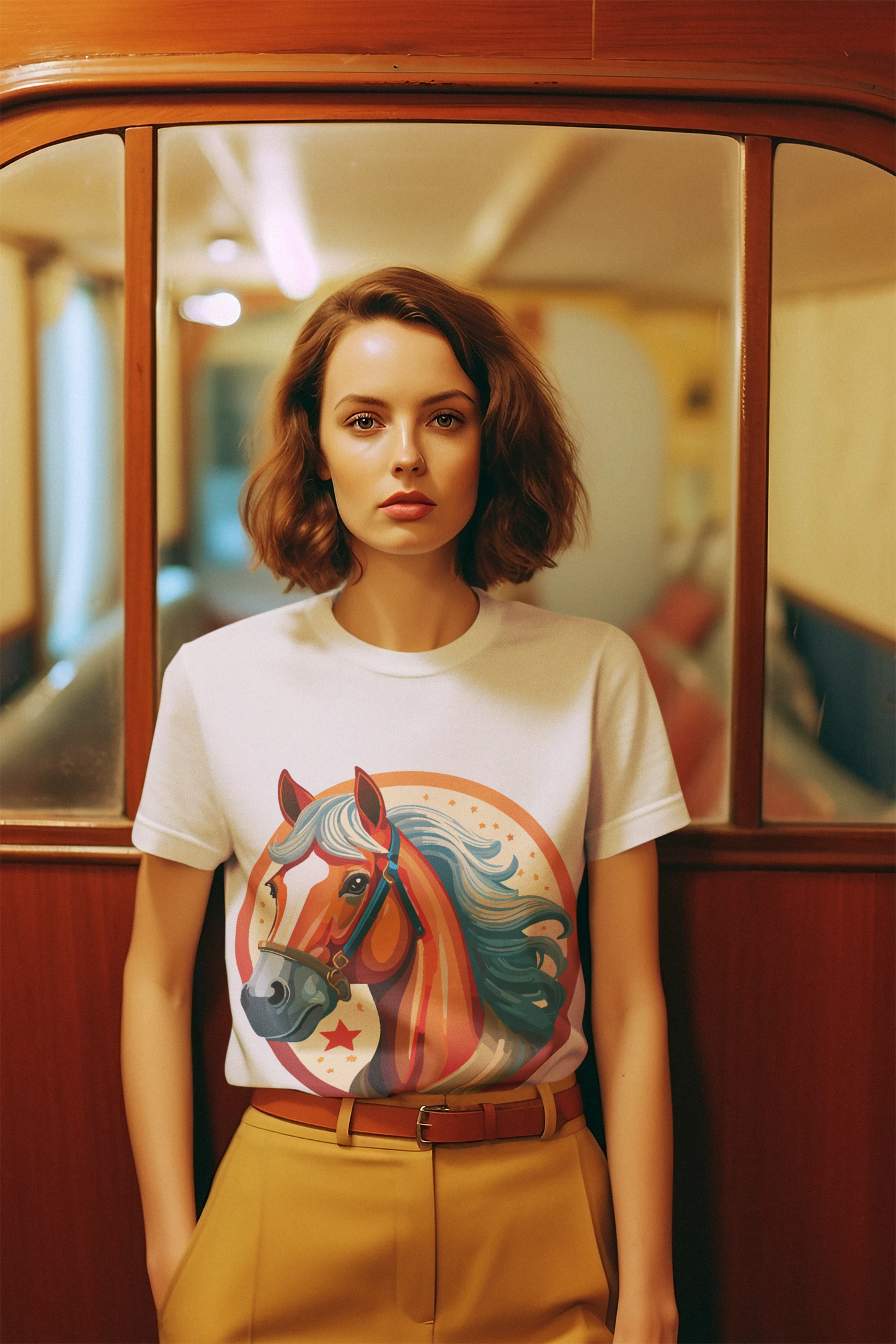 Horse And Animals Unisex Premium Cotton Art Tee Featuring Original Retro2Nova Design From Our Art Collection