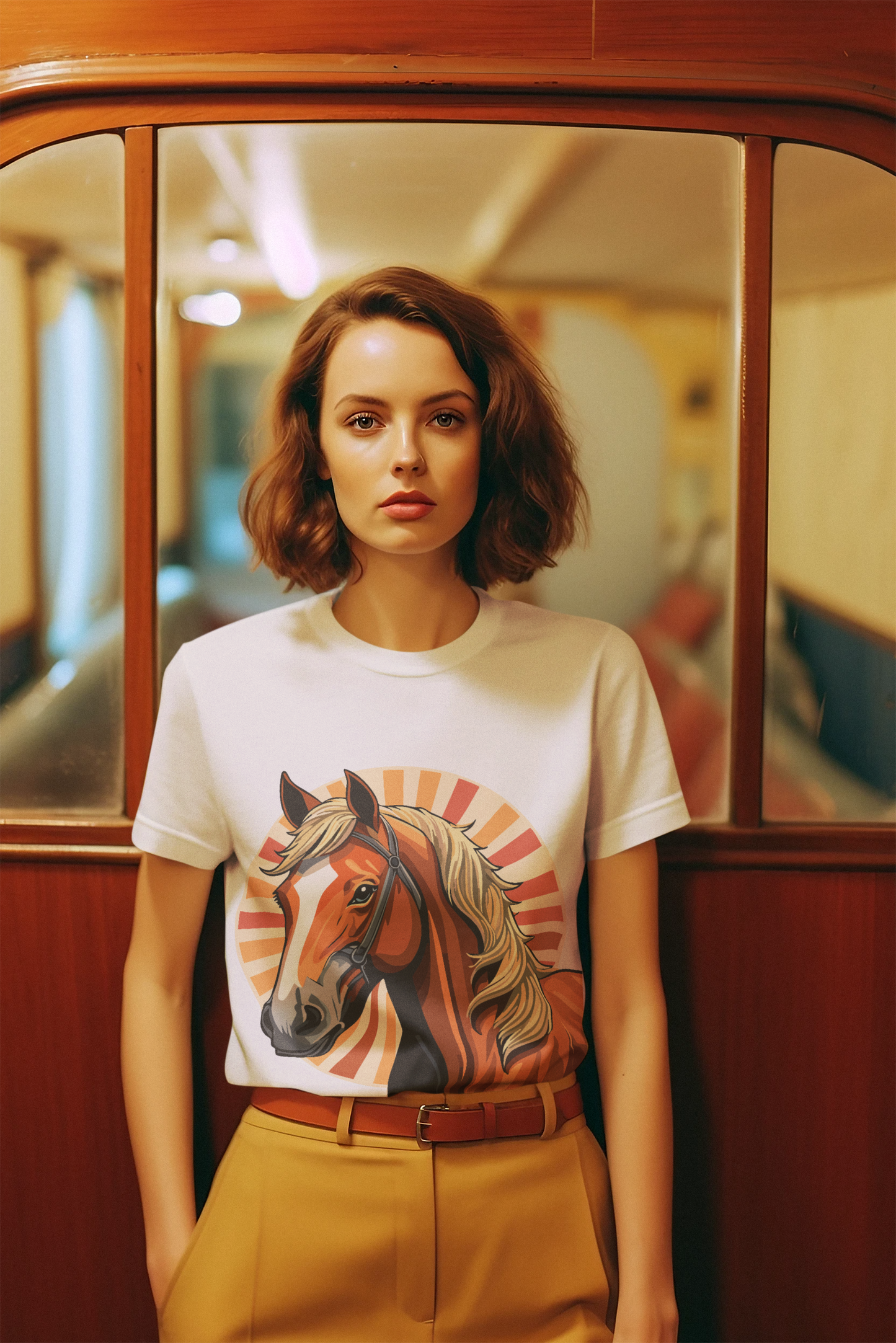 Unisex Premium Cotton Art Tee Featuring Horse Illustration Retro2Nova Animals Shirt Collection For All Seasons