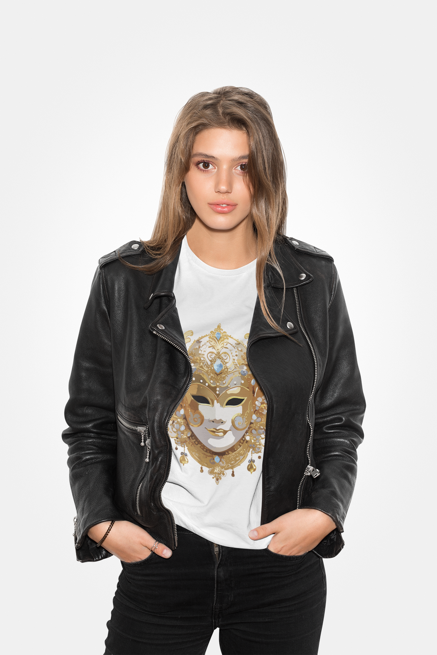 Carnival Mask Graphic T-Shirt Unisex 100 Cotton With Antique Gold Art Design Tee 25