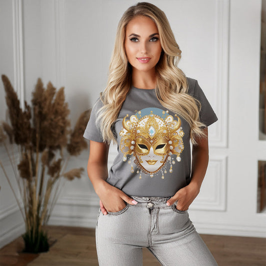 Carnival Mask Graphic T-Shirt Unisex 100 Cotton With Antique Gold Art Design Tee 17