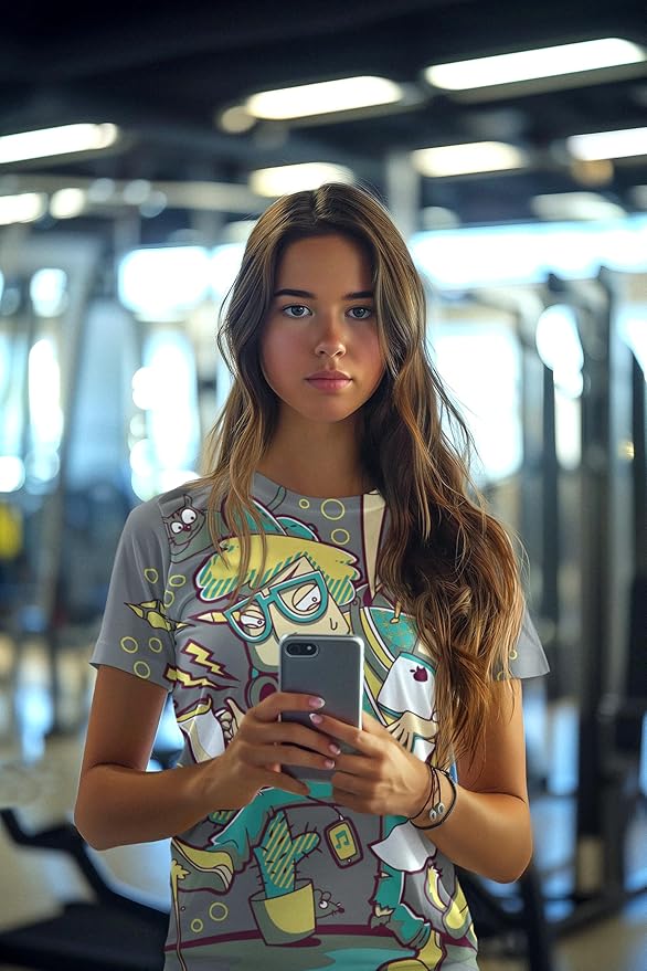 Be11 Fun Graphic T-Shirt, Art Design Poly Shirt, All Over Print Graphic Tee, Funny Print T-Shirt, Funny Cartoon Tee