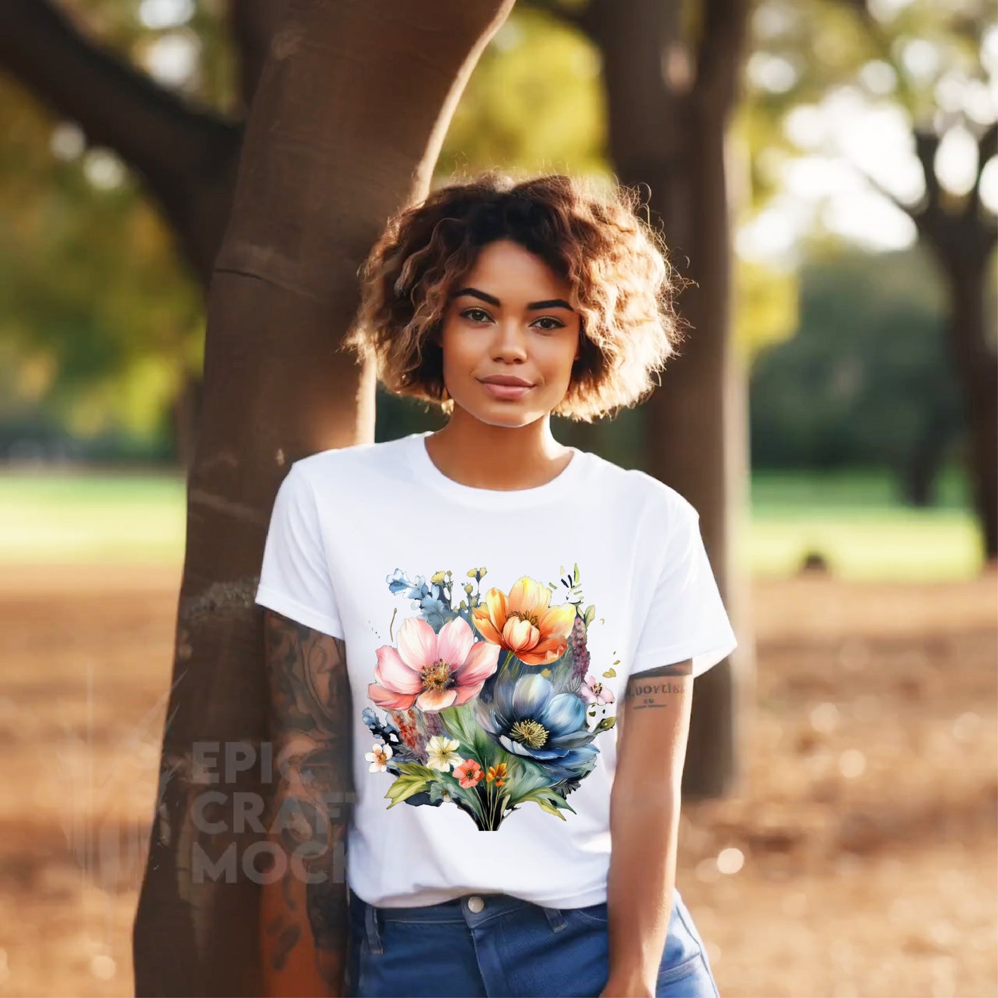 Floral T Shirt With Full Color Art Print Unisex HD Cotton Designed And Printed In USA
