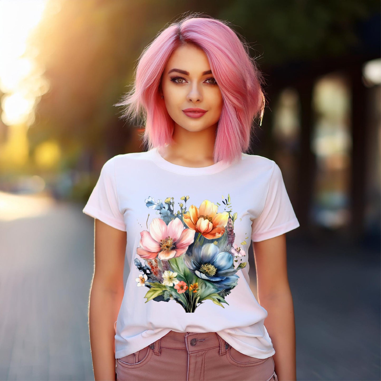 Floral T Shirt With Full Color Art Print Unisex HD Cotton Designed And Printed In USA