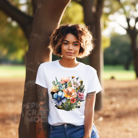 Unisex Floral Art T Shirt With Vintage Flowers Print On 100 Percent Cotton Tee For Everyday Wear