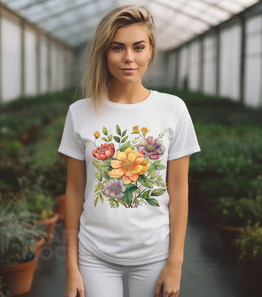 Floral Tee Vintage Flowers Art Design Unisex Cotton Tee With Full Color Art Print Made In USA