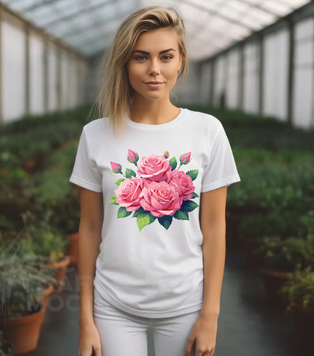 Unisex Floral T Shirt With Vintage Flowers Art Print Cotton Tee USA Made Premium Comfort