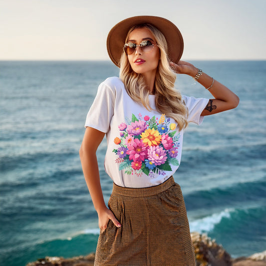 Unisex Floral T Shirt With Full Color Art Print Made In USA 100 Percent Cotton Breathable