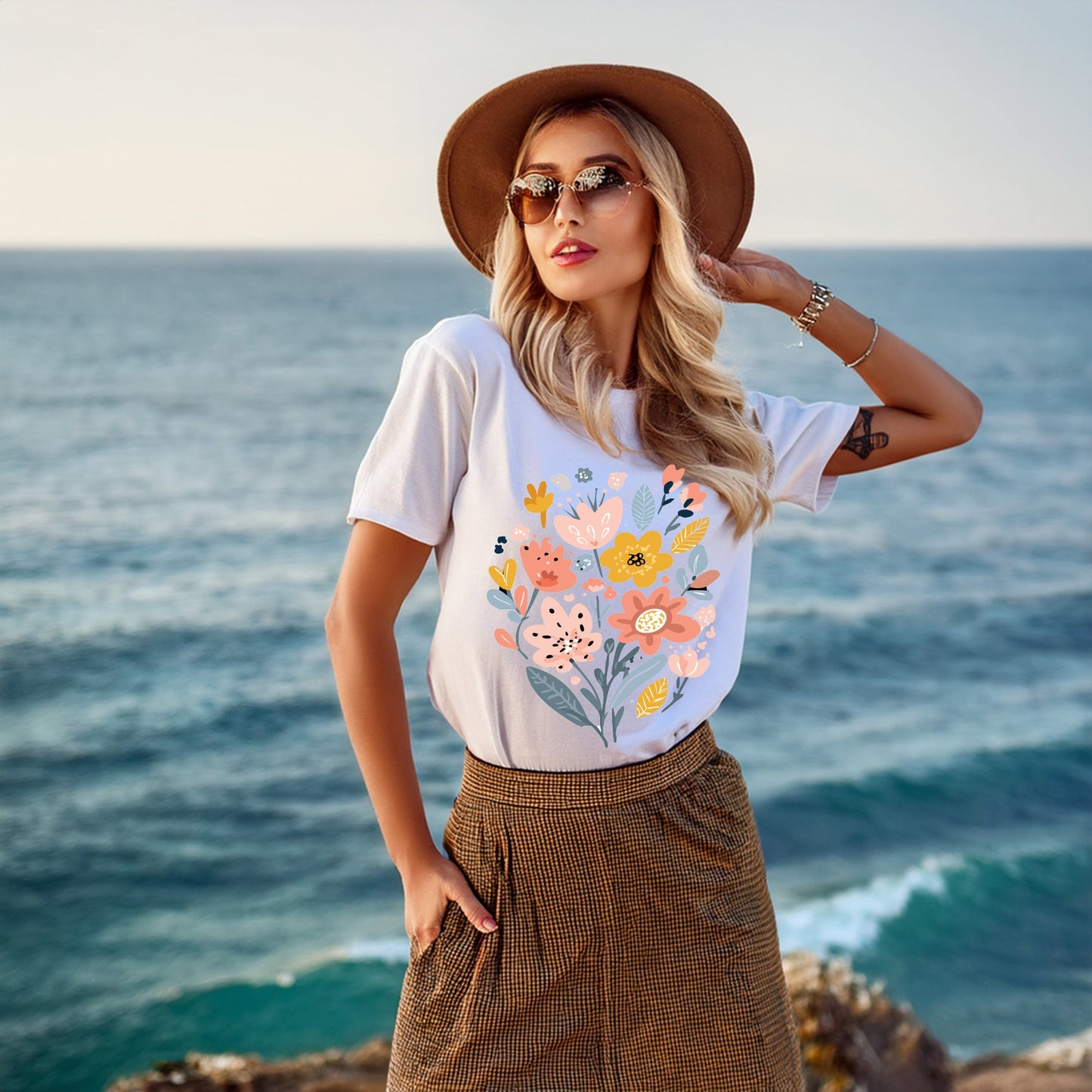 Unisex HD Cotton Floral Art Print T Shirt With Vintage Flowers Design Tee Premium Quality