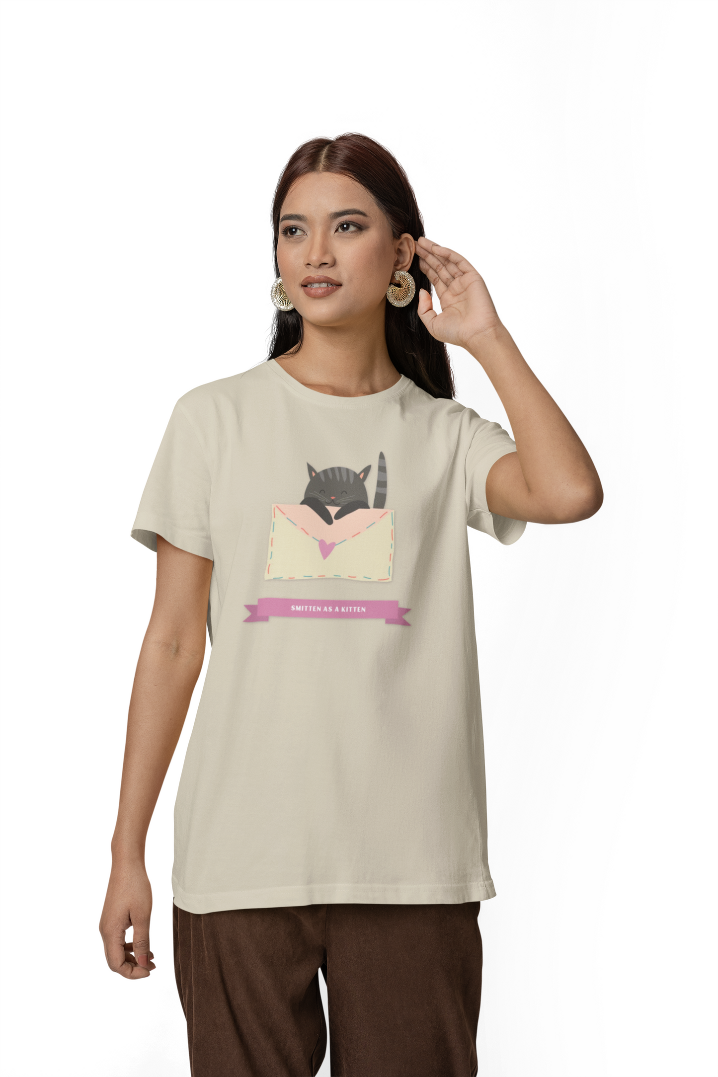 Cat Heart T-Shirt, T-Shirt with Love Cat, Valentine Day Tees with Animals, Unisex Cotton Tee with Art Design 34