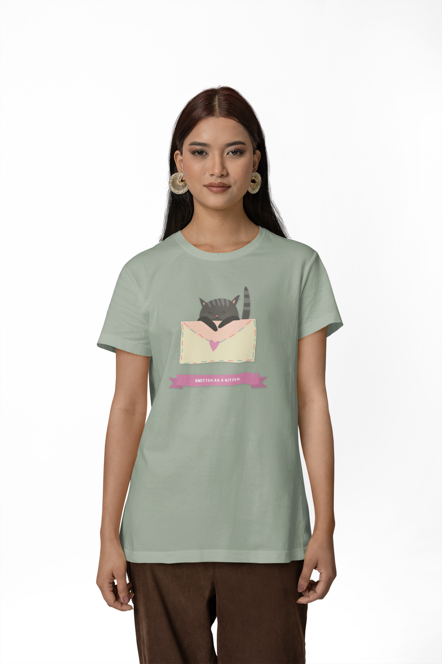 Cat Heart T-Shirt, T-Shirt with Love Cat, Valentine Day Tees with Animals, Unisex Cotton Tee with Art Design 34