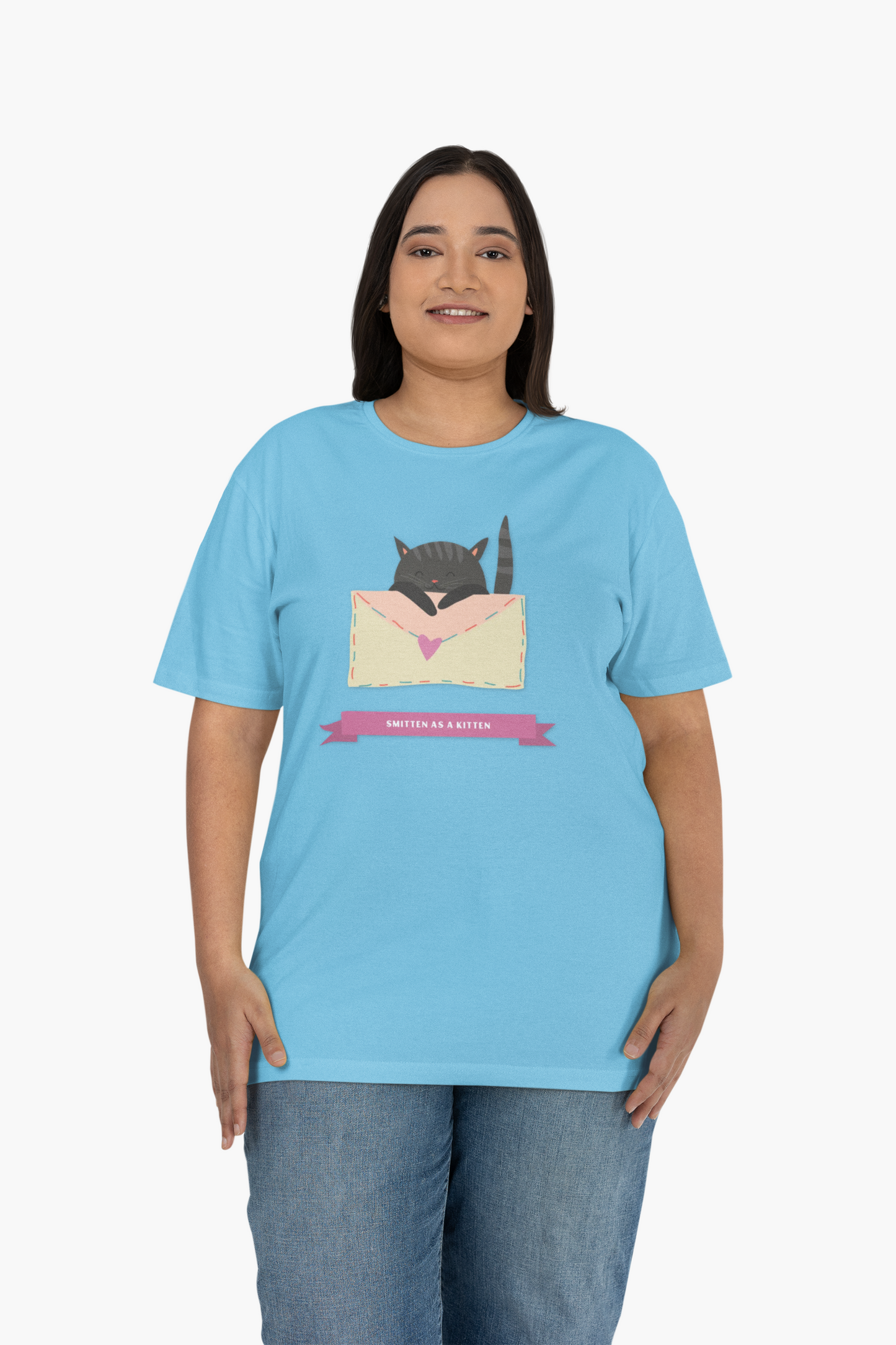 Cat Heart T-Shirt, T-Shirt with Love Cat, Valentine Day Tees with Animals, Unisex Cotton Tee with Art Design 34