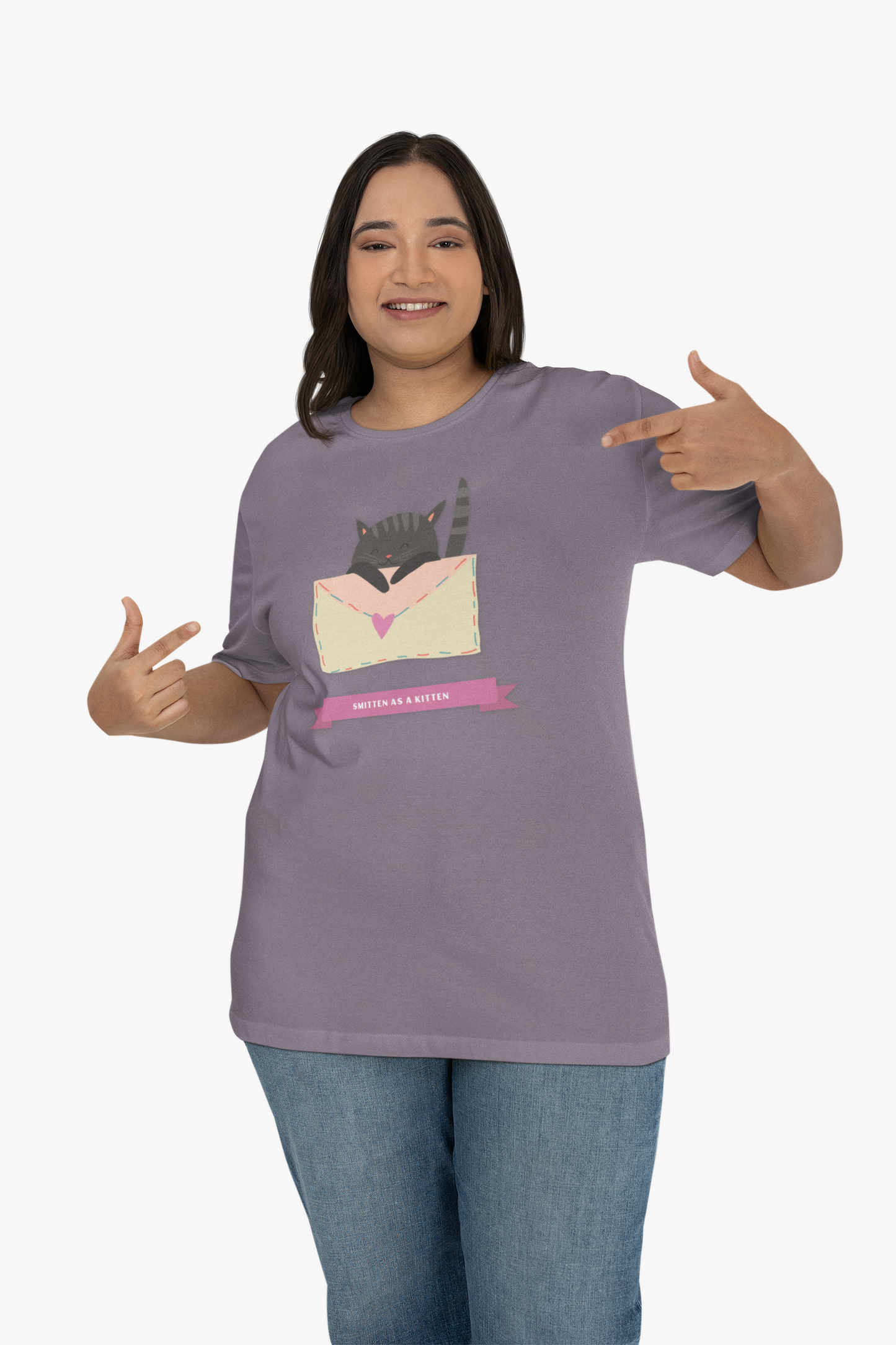 Cat Heart T-Shirt, T-Shirt with Love Cat, Valentine Day Tees with Animals, Unisex Cotton Tee with Art Design 34