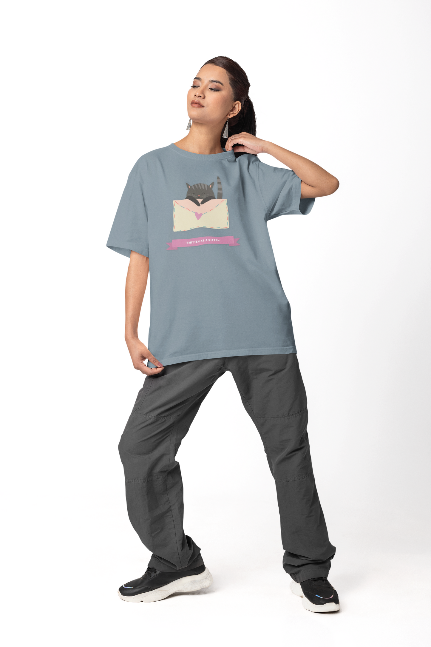 Cat Heart T-Shirt, T-Shirt with Love Cat, Valentine Day Tees with Animals, Unisex Cotton Tee with Art Design 34