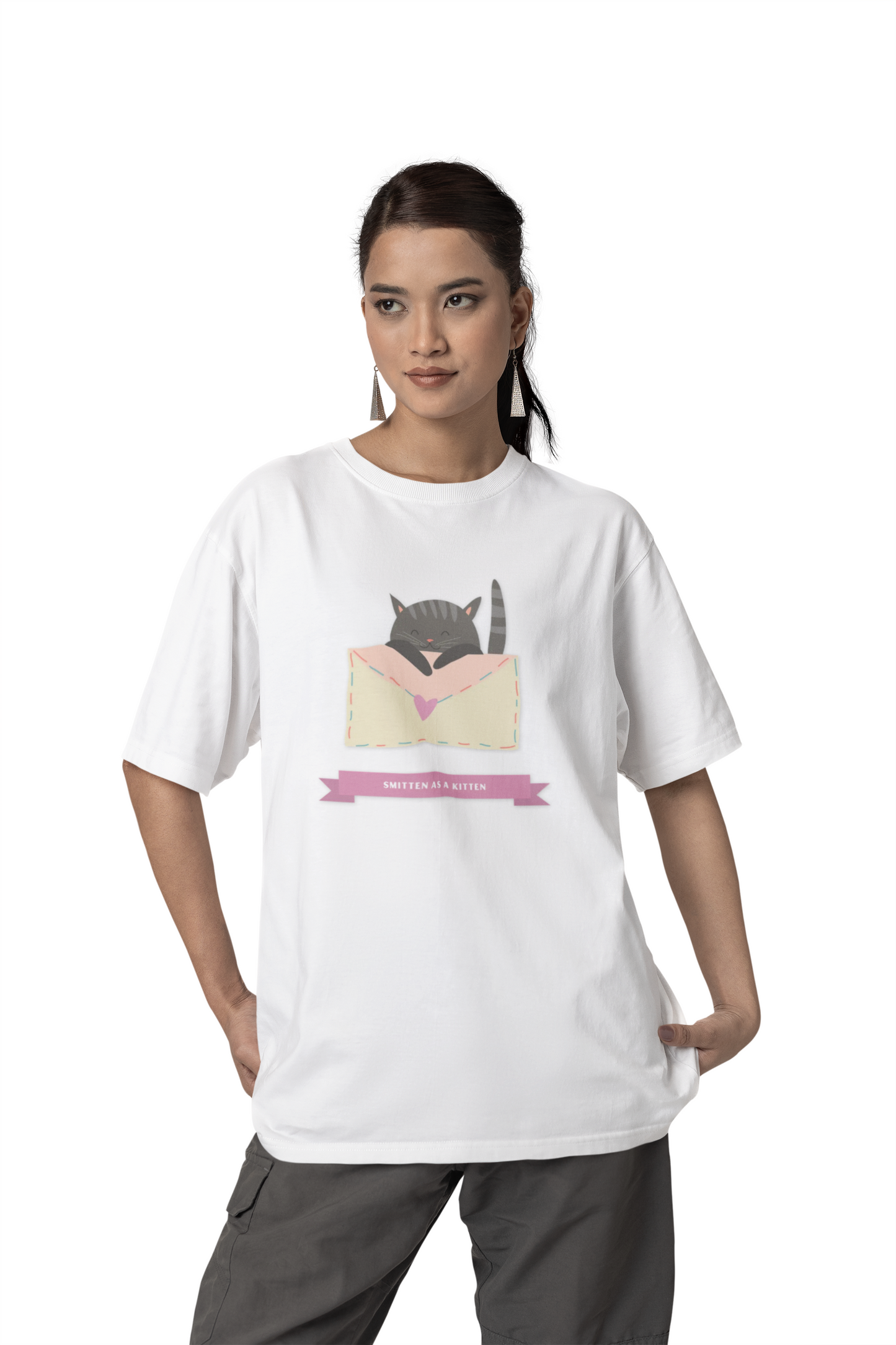 Cat Heart T-Shirt, T-Shirt with Love Cat, Valentine Day Tees with Animals, Unisex Cotton Tee with Art Design 34