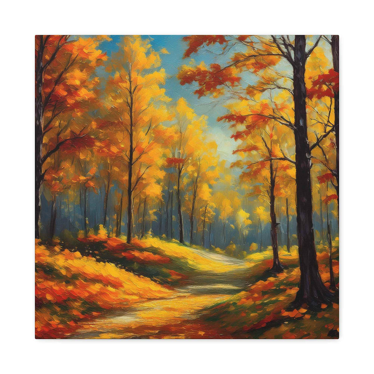 Fall Forest Print Canvas, Oil Paint Print 20x20, 24x24, 30x30, 32x32, 36x36 Art Design Canvas Pine-Wood Inner Frame MC-102