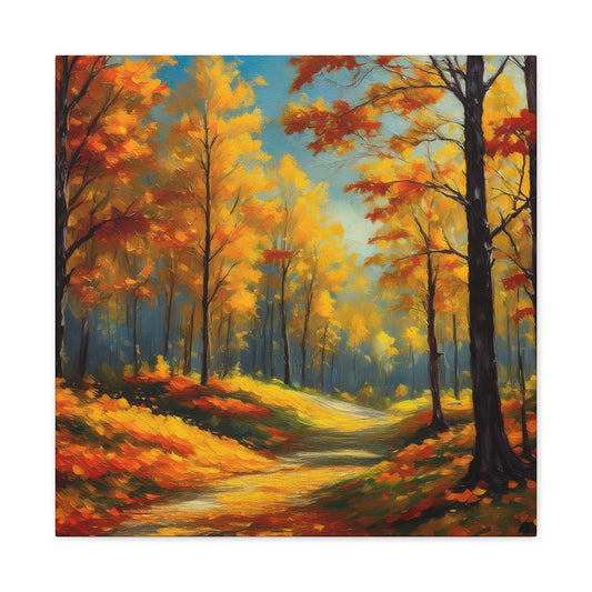 Fall Forest Print Canvas, Oil Paint Print 20x20, 24x24, 30x30, 32x32, 36x36 Art Design Canvas Pine-Wood Inner Frame MC-102