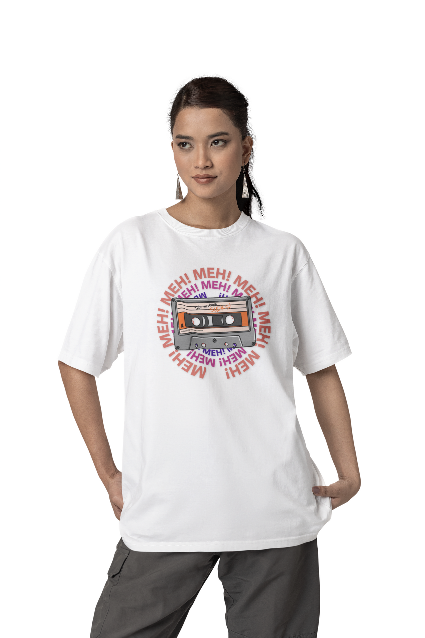 Cassette Tape Meh Graphic T-Shirt Unisex Cotton Retro Funny Music Tee