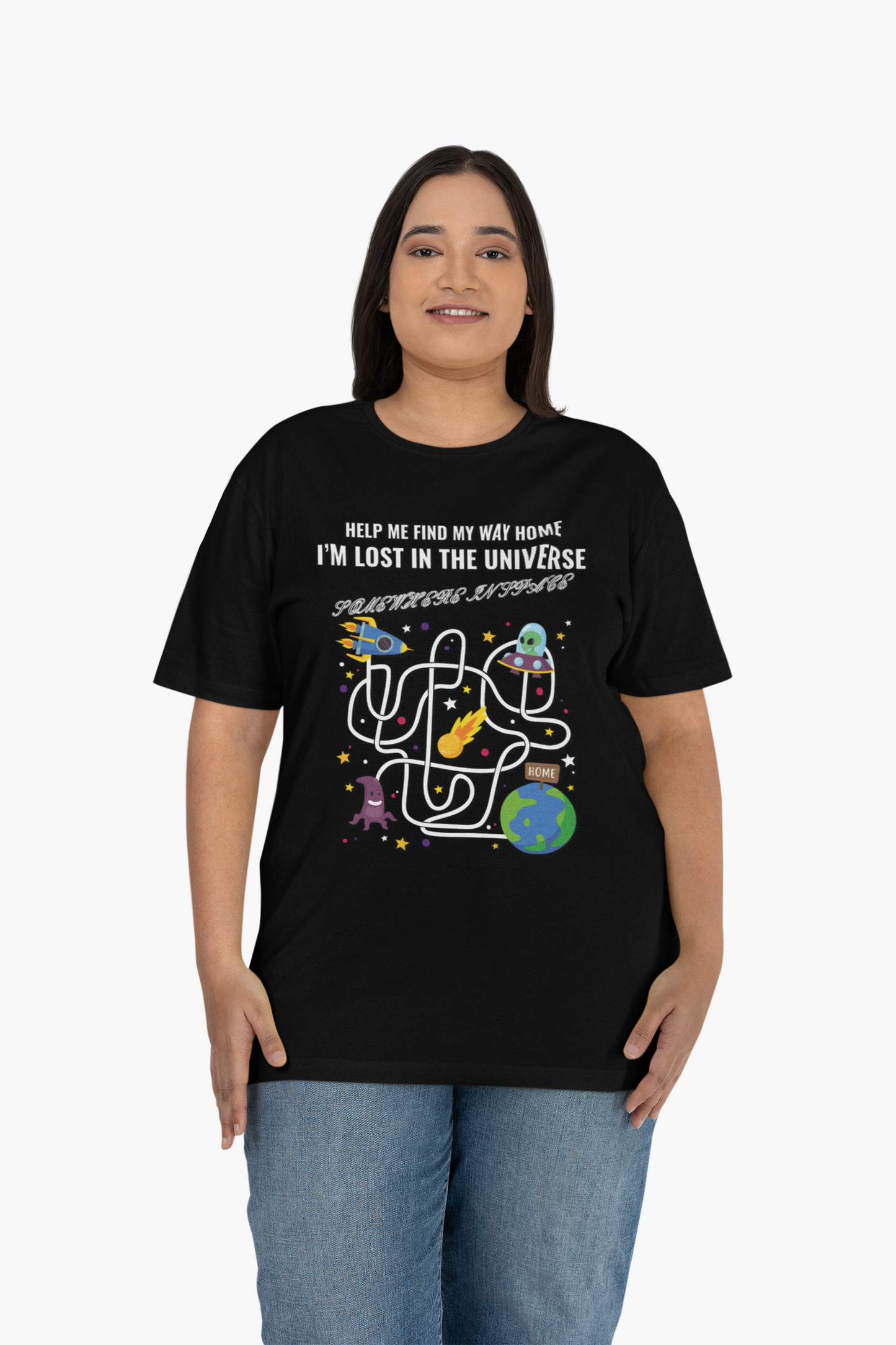 Lost in the Universe Maze TShirt Unisex Cotton Funny Space Puzzle Tee