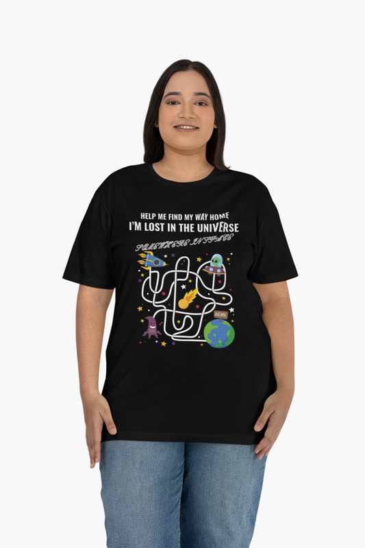 Lost in the Universe Maze TShirt Unisex Cotton Funny Space Puzzle Tee