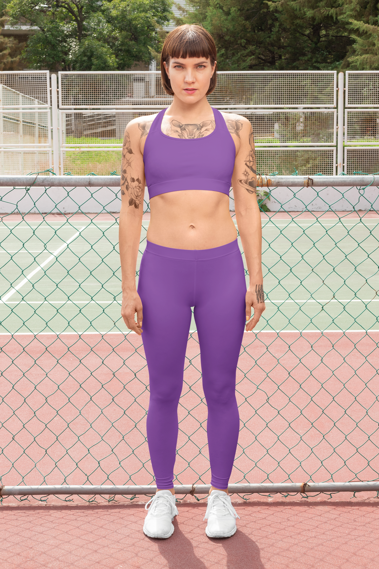 Magenta Pink Solid Color Leggings, All-Over Print Stretchy Poly-Elastane No Side Seams, Mid-Rise Waistband Pink Leggings