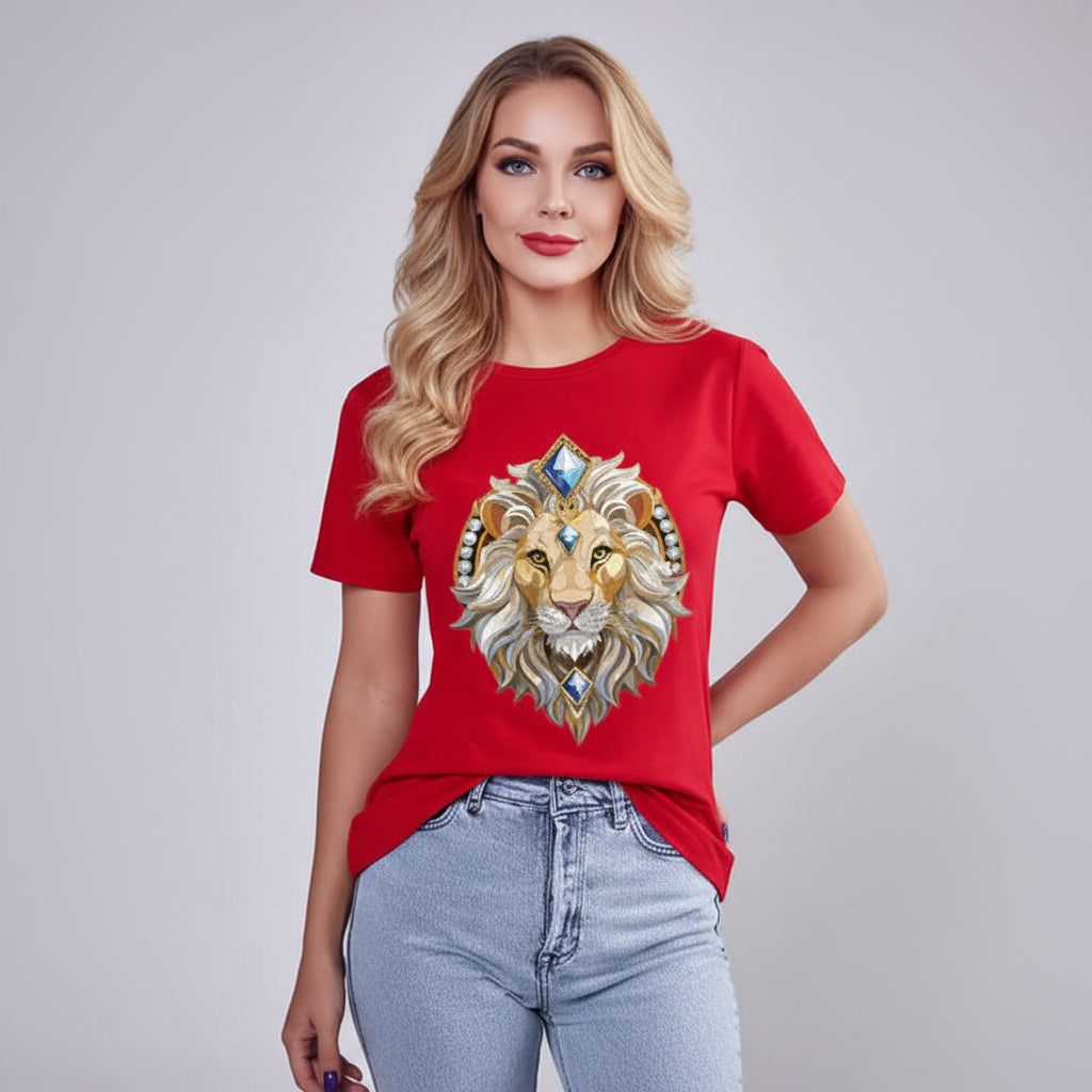 Lion Graphic Unisex 100 Cotton Tee With Unique Animal Golden Medallion Art Design 9