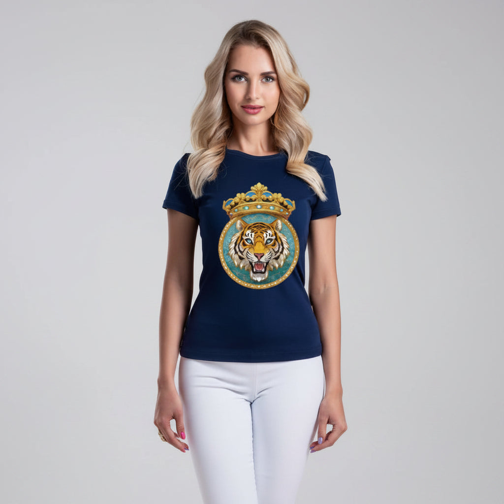 Tiger Graphic Unisex 100 Cotton Tee With Unique Animal Golden Medallion Art Design 3