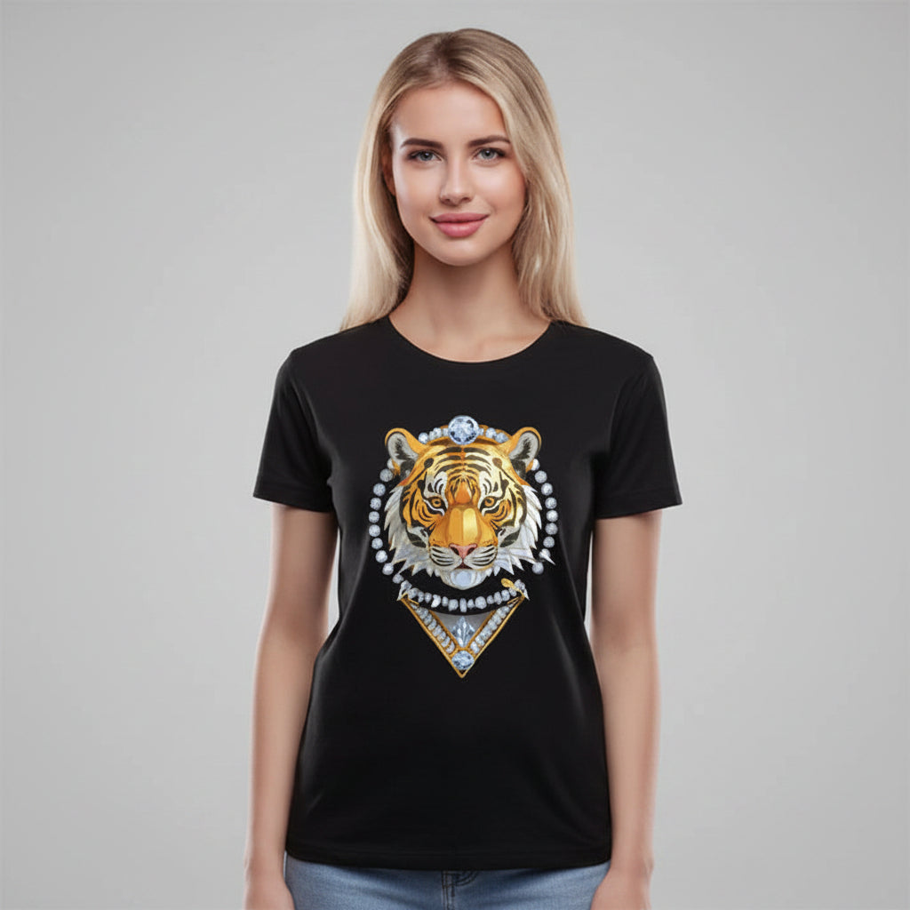 Tiger Graphic Unisex 100 Cotton Tee With Unique Animal Golden Medallion Art Design 5
