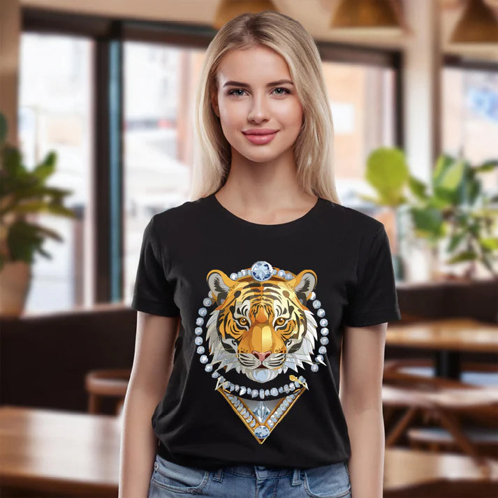 Tiger Graphic Unisex 100 Cotton Tee With Unique Animal Golden Medallion Art Design 5